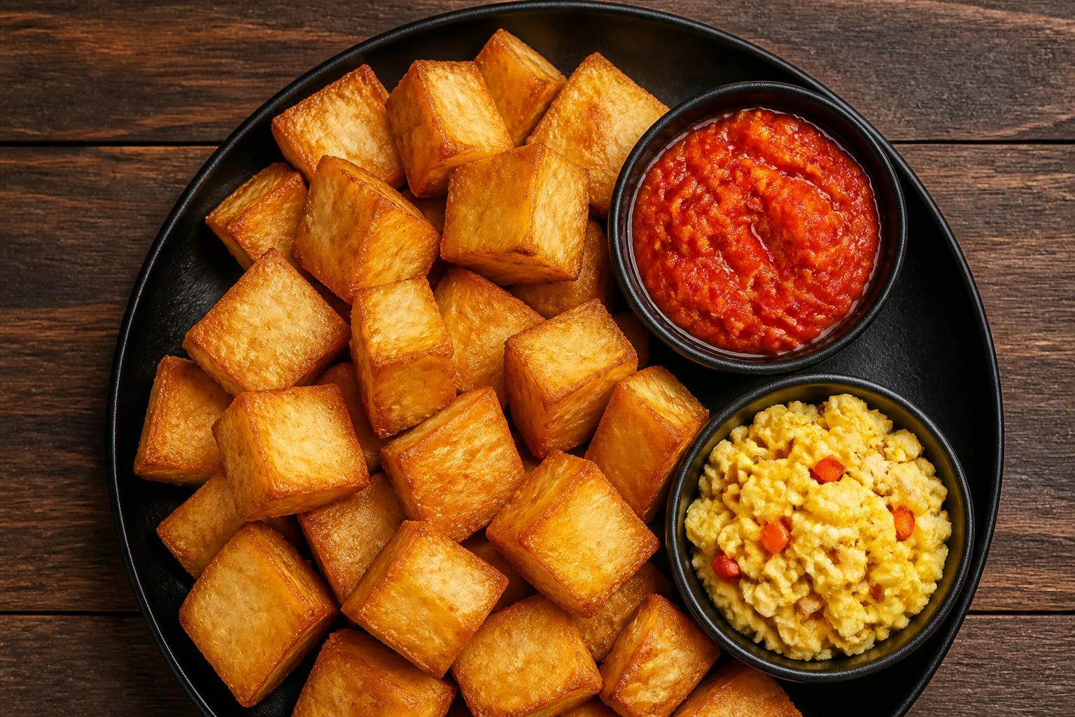 Fried Yam with Egg Sauce / Pepper Sauce